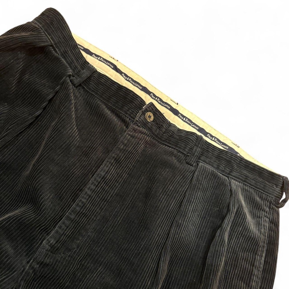 Polo Ralph Lauren Mens Black Pleated Corduroy Straight Leg Pants 100% Cotton